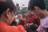 Full Moon Day of Thadingyut Celebrations in  Mandalay Buddhist devotees in Mandalay mark the full moon day of Thadingyut, the end of Buddhist Lent, on Sunday by flocking to pagoda and offering alms to monks. October13.2019. (Photo: Zaw Zaw / The Irrawaddy)